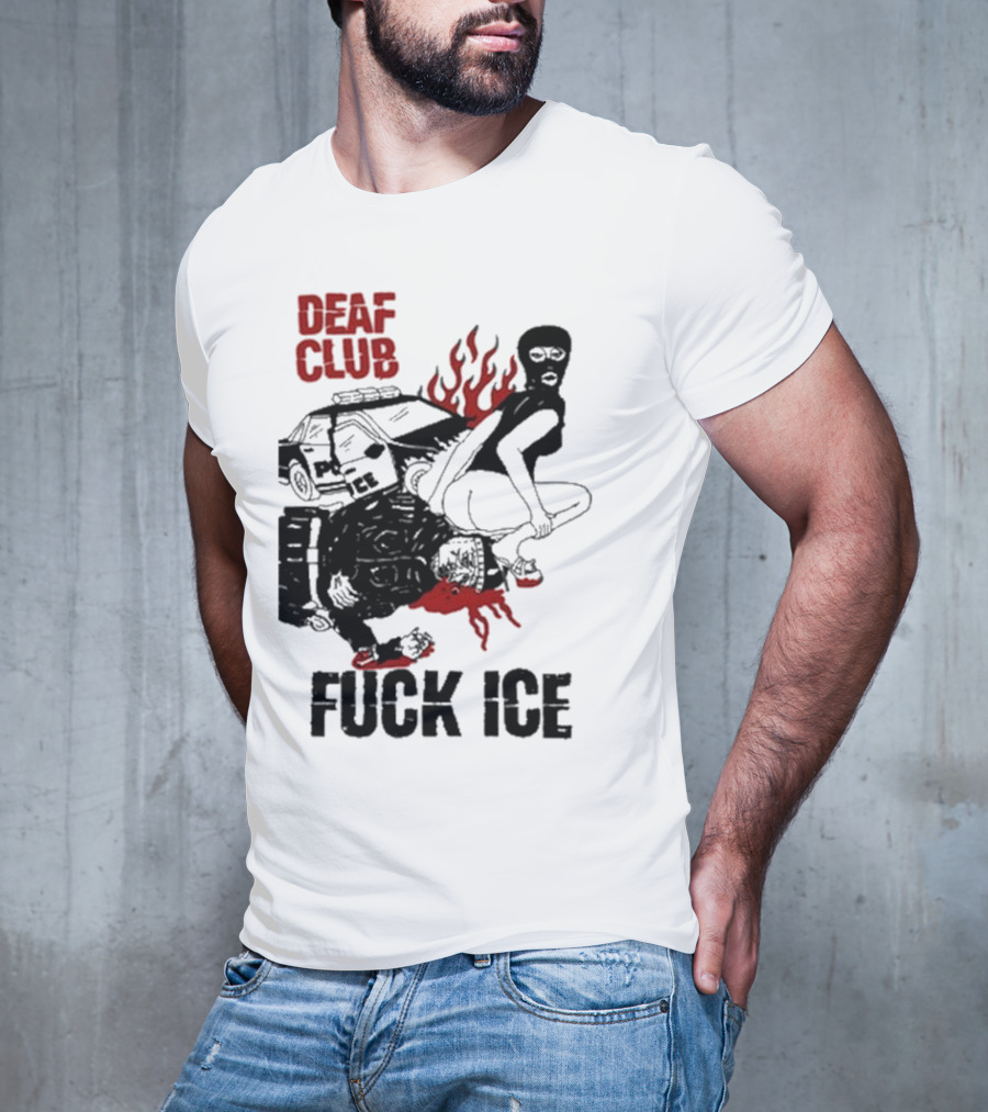 DEAF CLUB FUCK ICE Burning Antlers And Devil Imagery T-Shirt