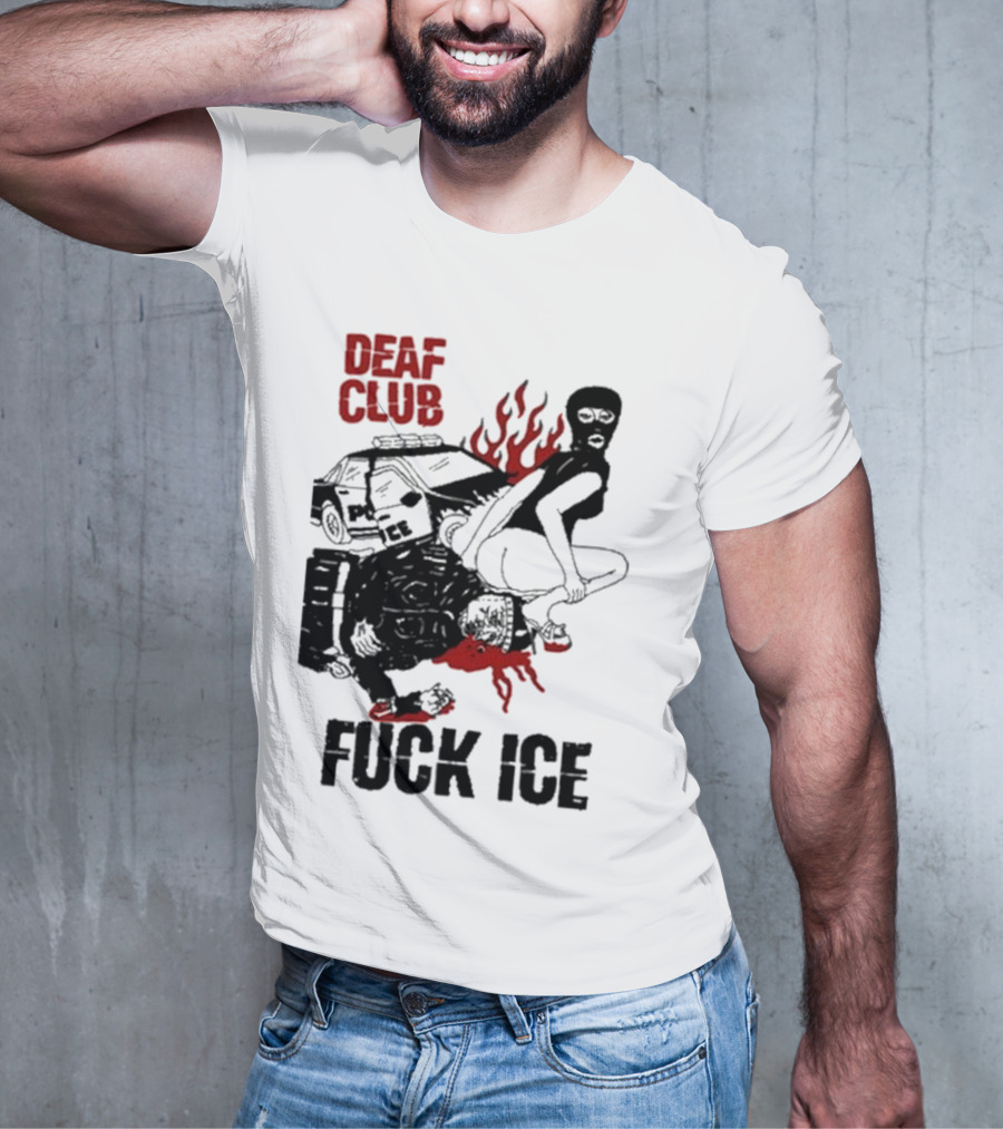 DEAF CLUB FUCK ICE Burning Antlers And Devil Imagery T-Shirt