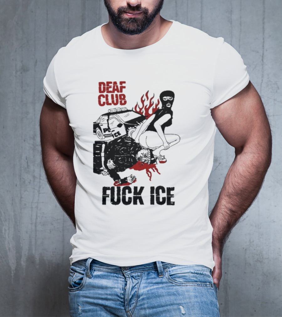 DEAF CLUB FUCK ICE Burning Antlers And Devil Imagery T-Shirt