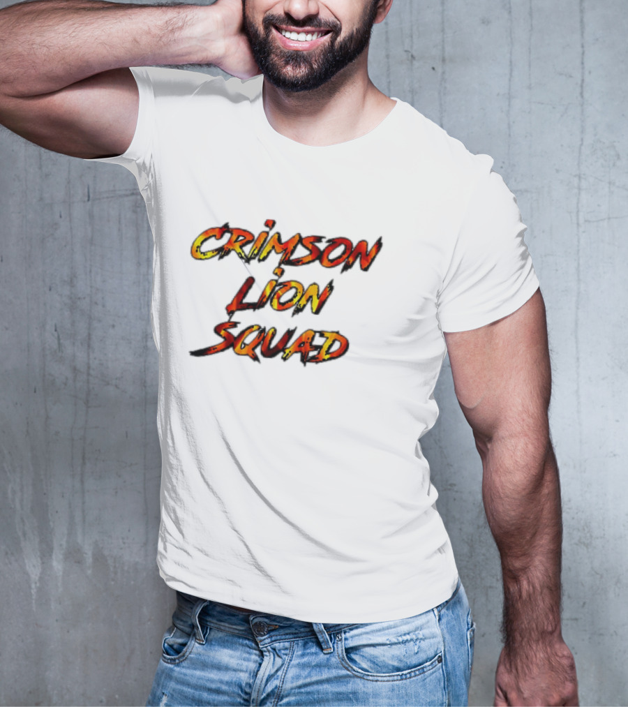 Crimson Lion Squad Fiery Bold Text Style T-Shirt
