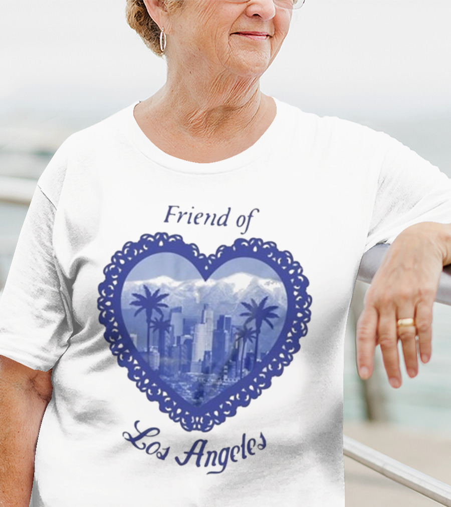 Friend Of Los Angeles Crooked Jon Lovett Heart Skyline Palms T-Shirt