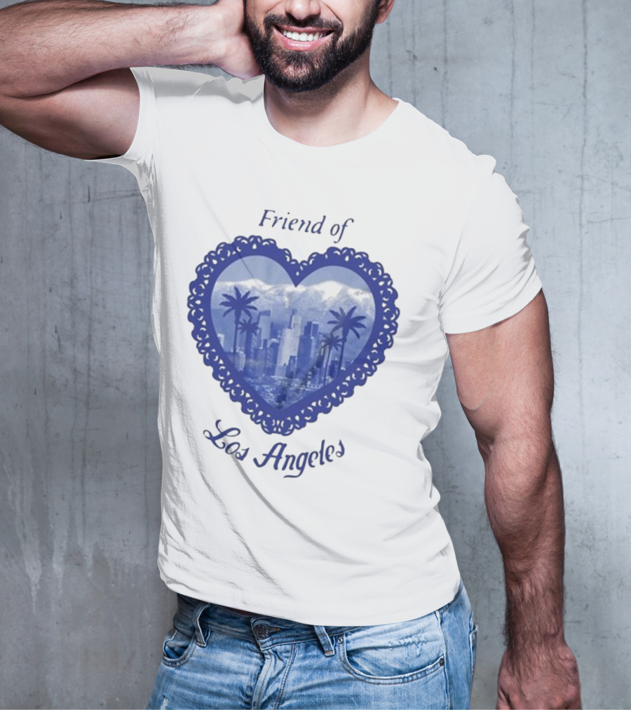 Friend Of Los Angeles Crooked Jon Lovett Heart Skyline Palms T-Shirt