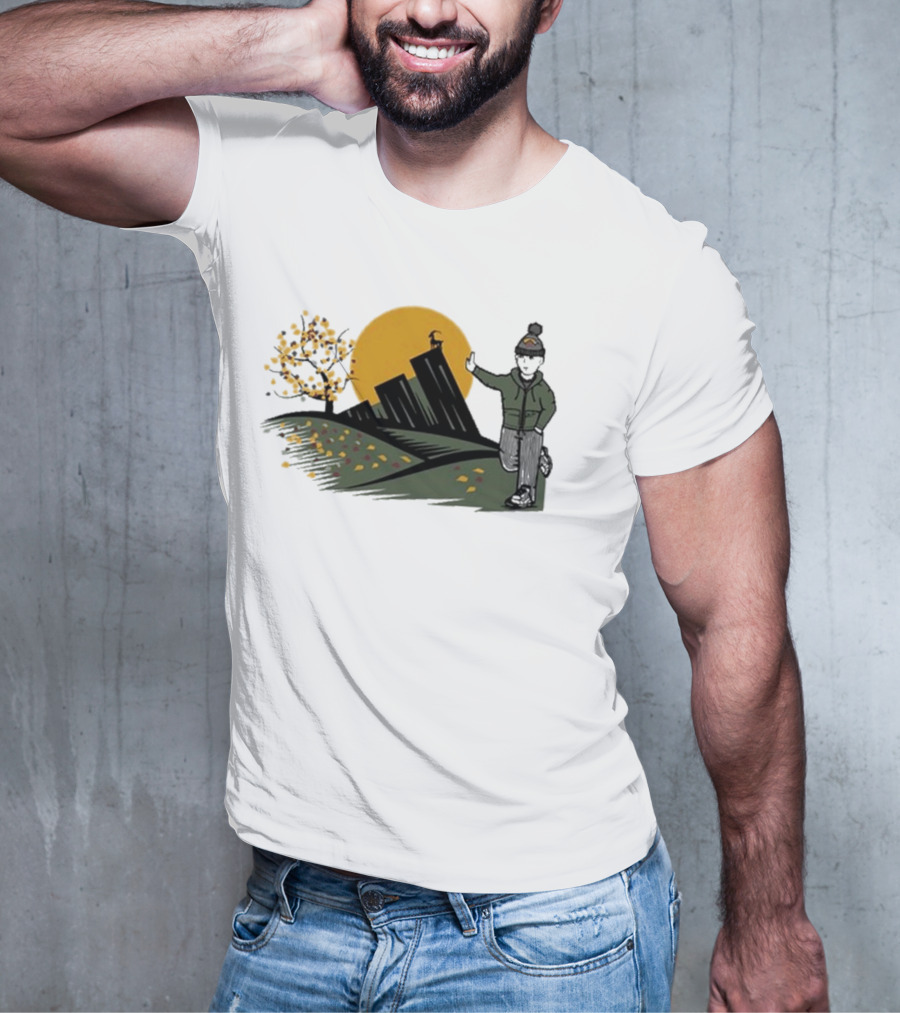 Daft Laddie Autumn Outdoors Skyline With Person Walking T-Shirt
