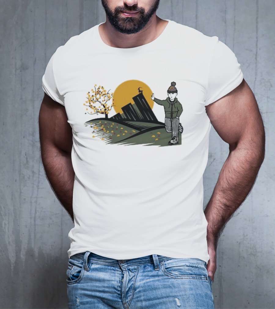Daft Laddie Autumn Outdoors Skyline With Person Walking T-Shirt
