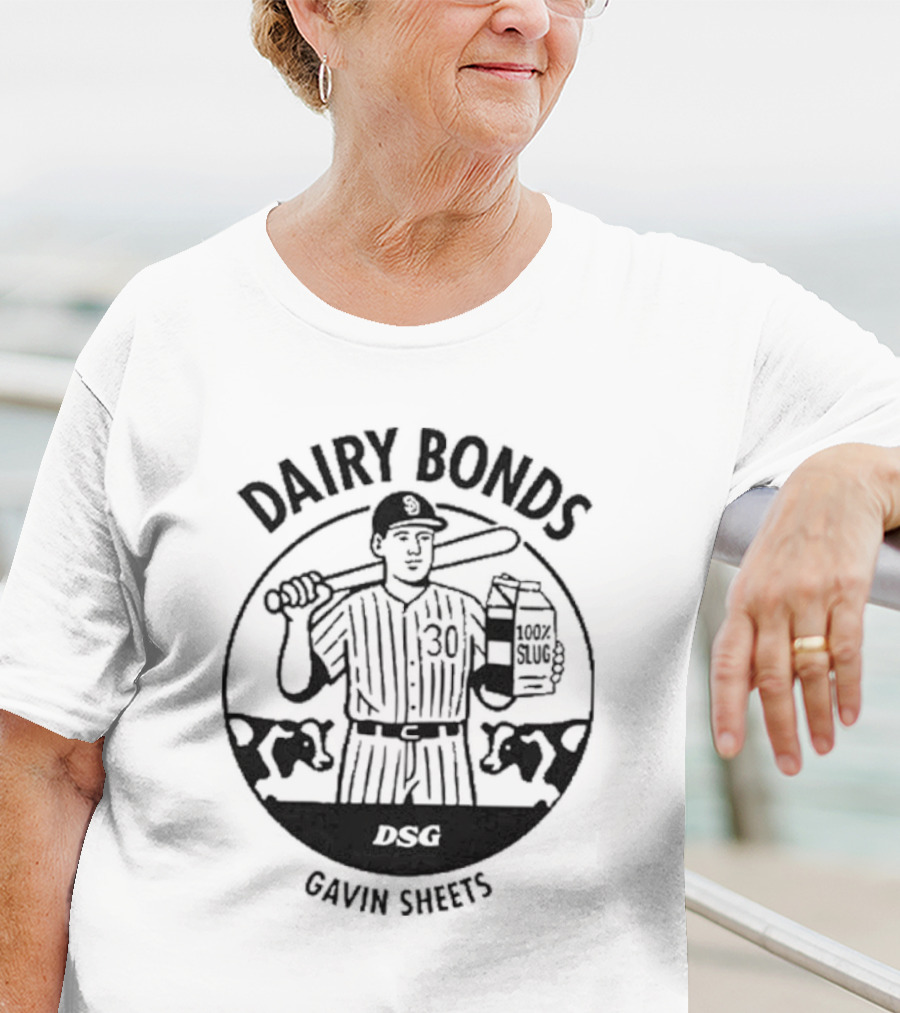 Dairy Bonds Gavin Sheets Baseball Cartoon With Bat And Milk Jug T-Shirt
