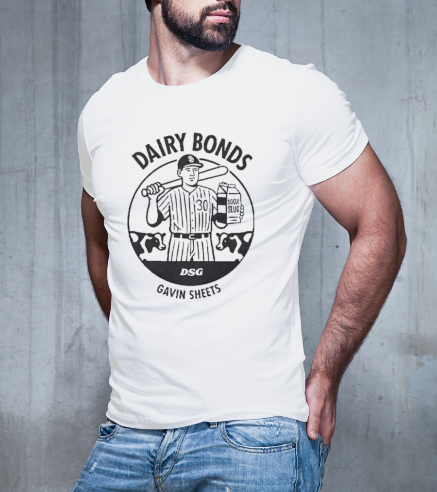 Dairy Bonds Gavin Sheets Baseball Cartoon With Bat And Milk Jug T-Shirt