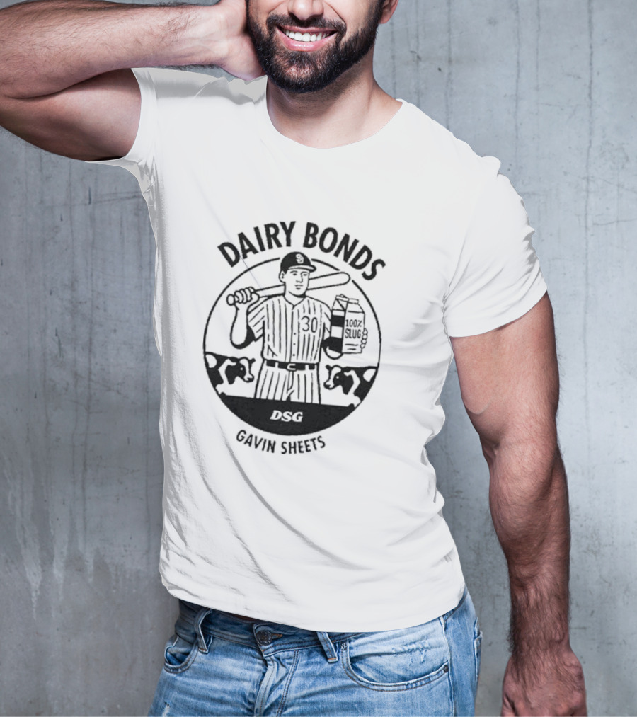 Dairy Bonds Gavin Sheets Baseball Cartoon With Bat And Milk Jug T-Shirt