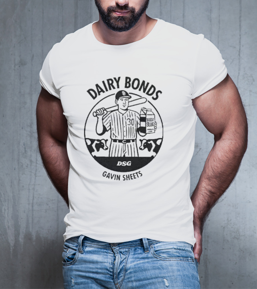 Dairy Bonds Gavin Sheets Baseball Cartoon With Bat And Milk Jug T-Shirt