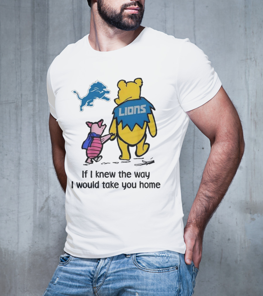 Detroit Lions Winnie The Pooh Piglet Walking Holding Hands T-Shirt