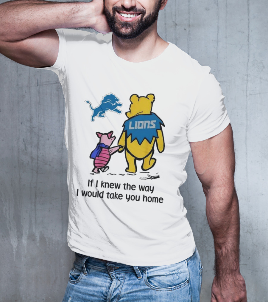 Detroit Lions Winnie The Pooh Piglet Walking Holding Hands T-Shirt