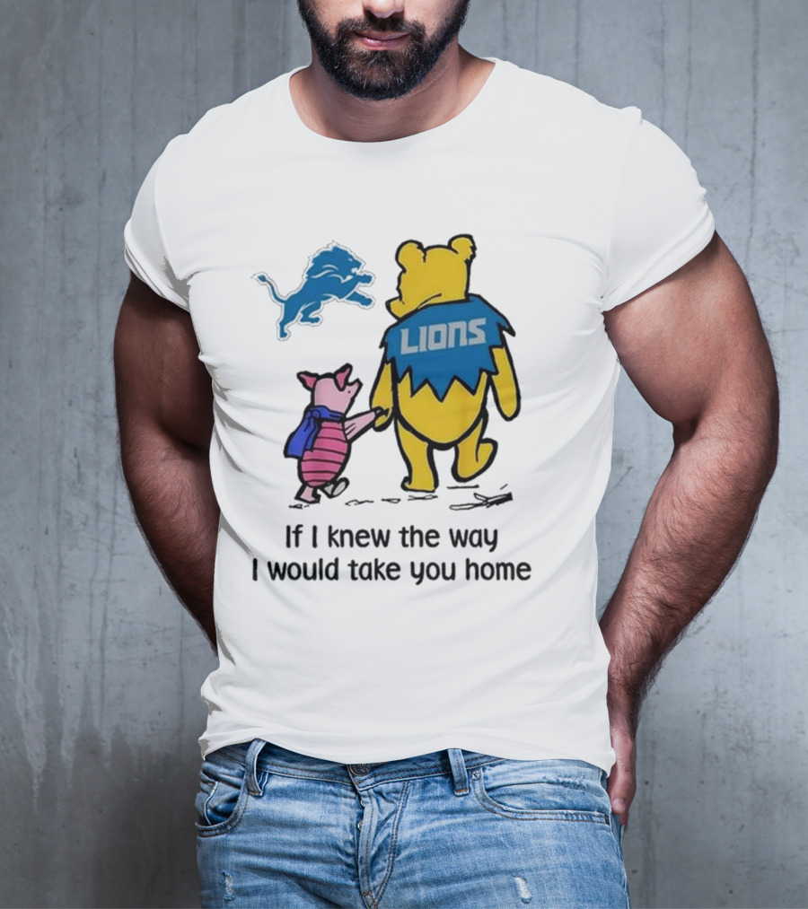 Detroit Lions Winnie The Pooh Piglet Walking Holding Hands T-Shirt