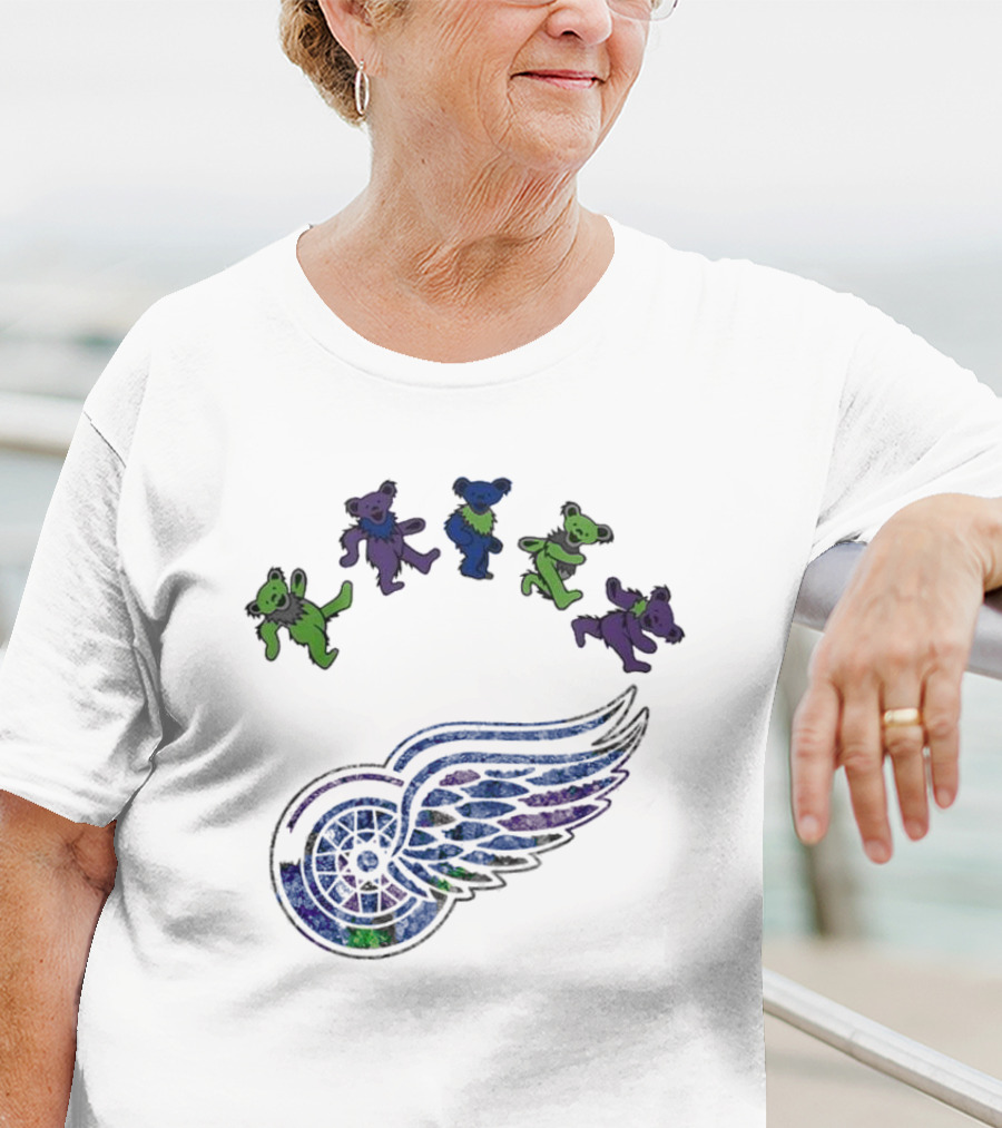 Detroit Red Wings NHL Grateful Dead Night 2025 Dancing Bears Winged Wheel T-Shirt