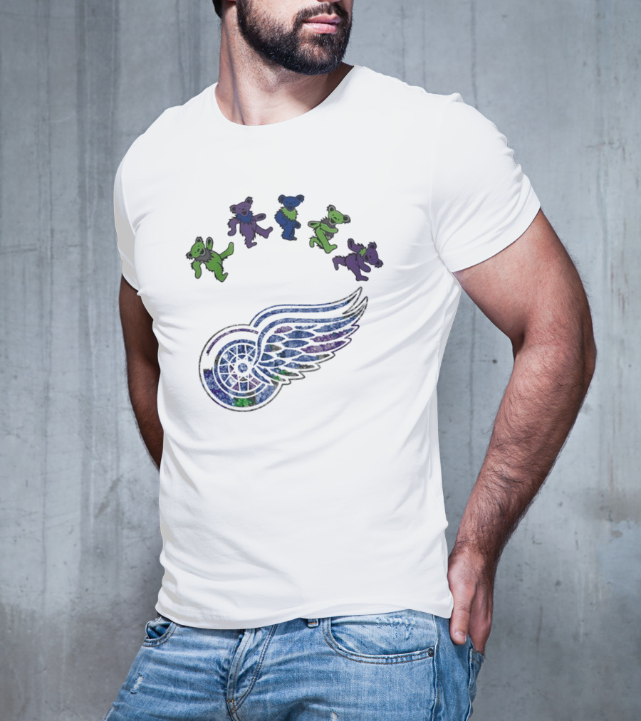 Detroit Red Wings NHL Grateful Dead Night 2025 Dancing Bears Winged Wheel T-Shirt