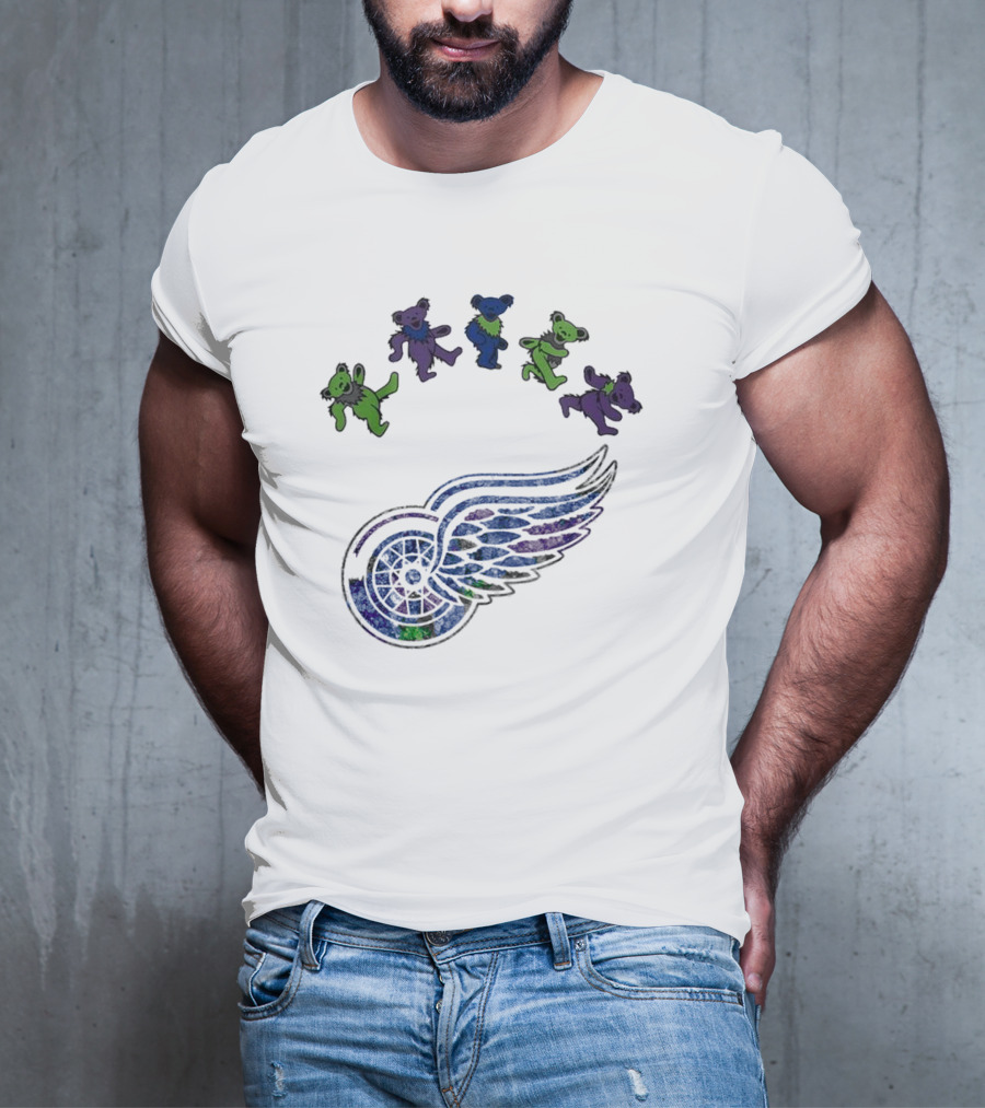Detroit Red Wings NHL Grateful Dead Night 2025 Dancing Bears Winged Wheel T-Shirt