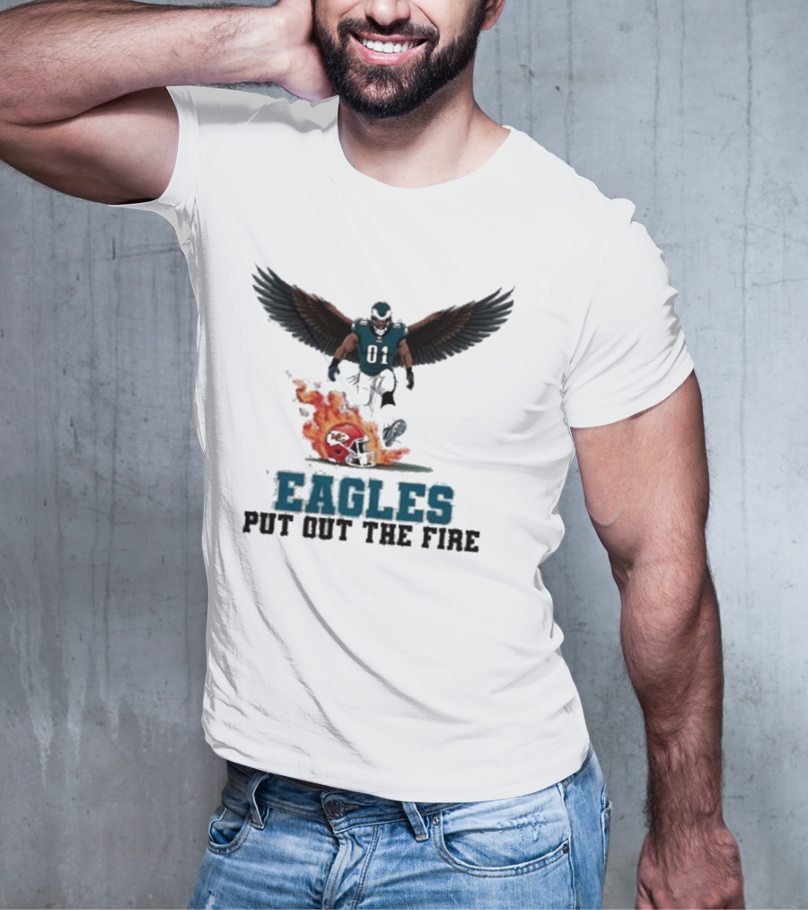 Eagles 01 Player Crushes Flaming Helmet T-Shirt