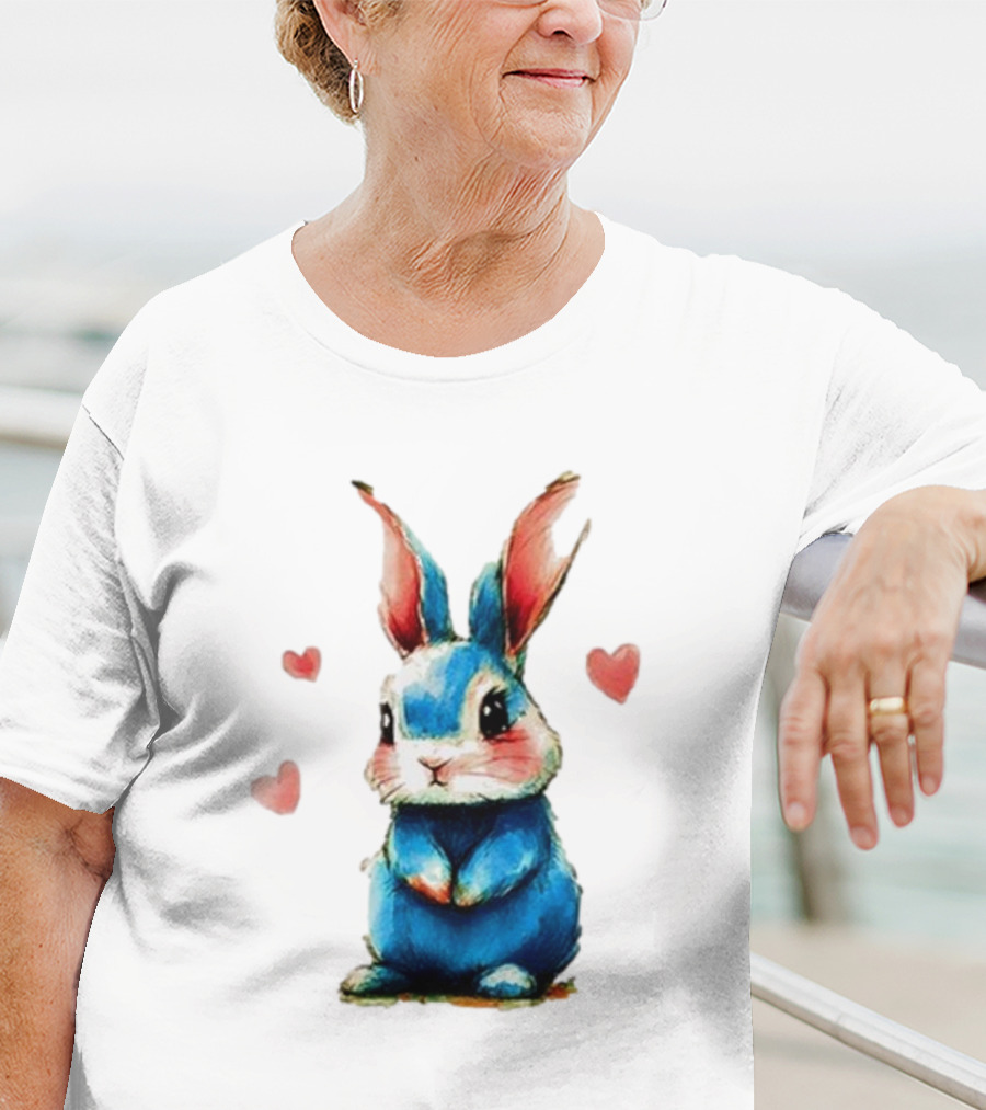 Everybody Knows That I’m Out Of Place Cute Blue Bunny With Hearts T-Shirt