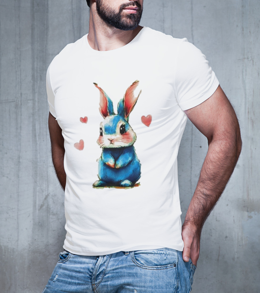 Everybody Knows That I’m Out Of Place Cute Blue Bunny With Hearts T-Shirt