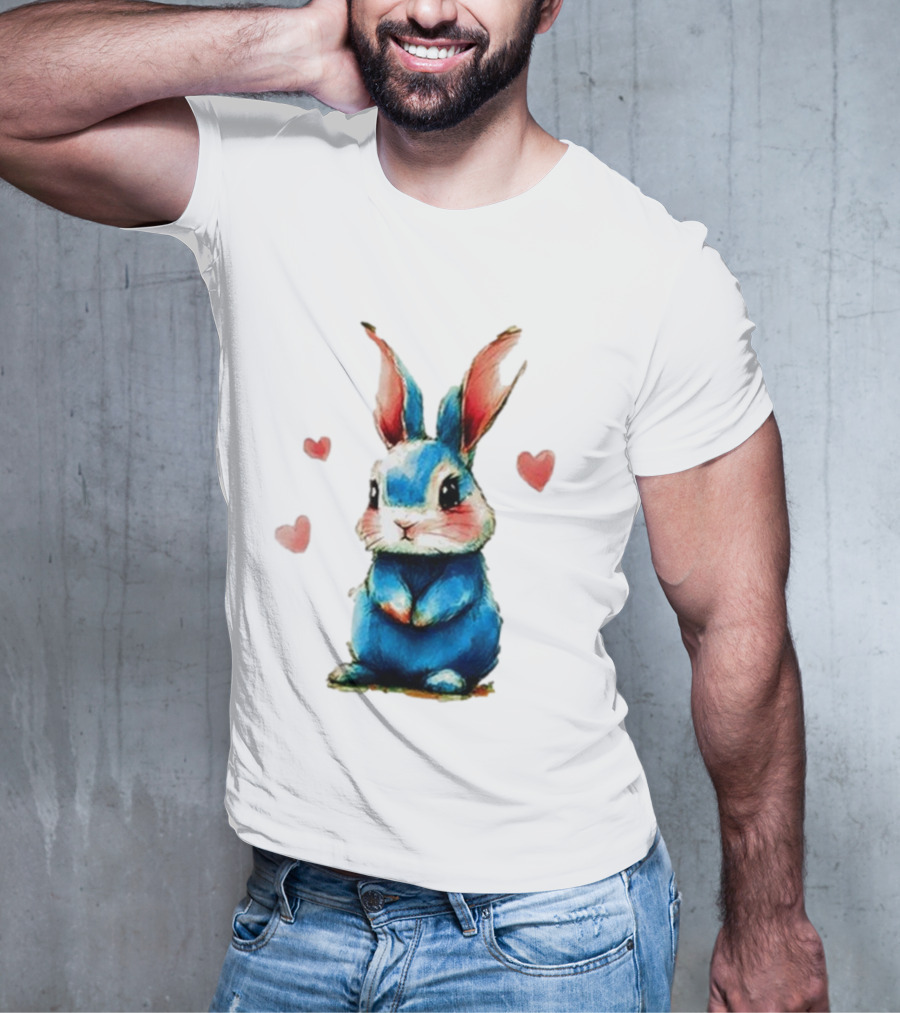 Everybody Knows That I’m Out Of Place Cute Blue Bunny With Hearts T-Shirt