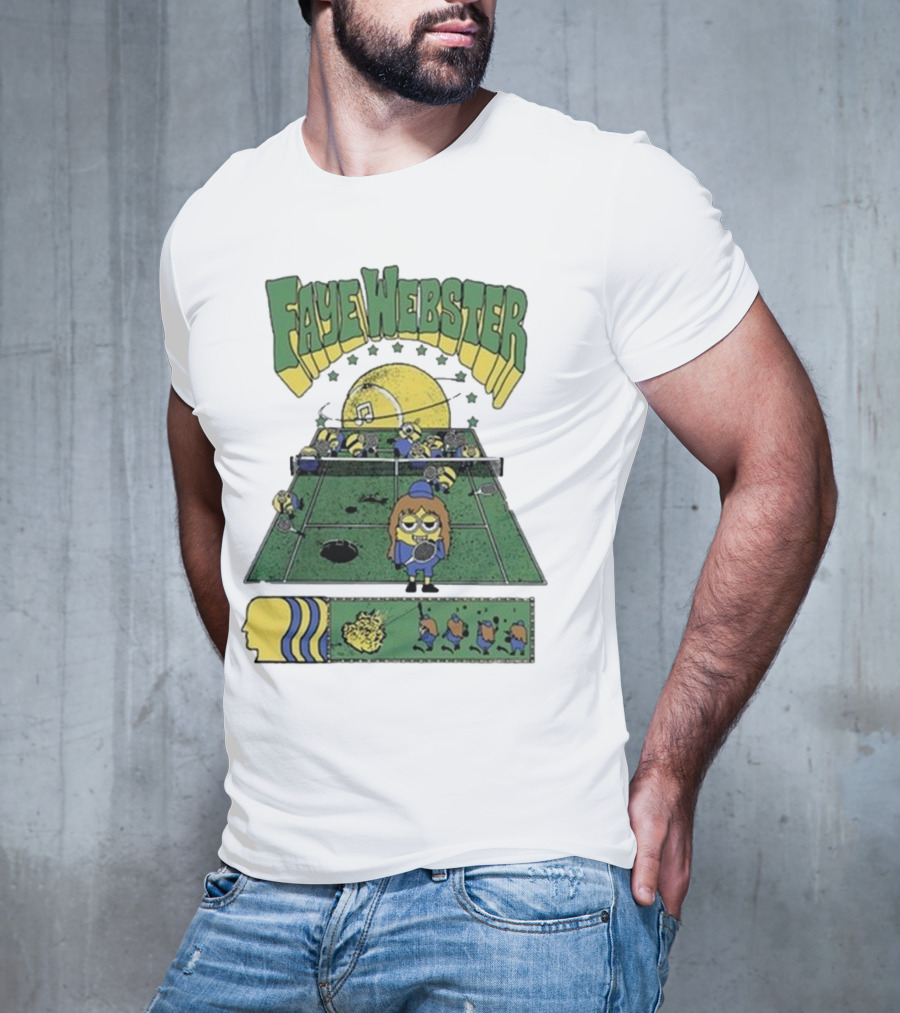 Faye Webster Brain Dead Tennis Court Scene With Yellow Characters And Sports Imagery T-Shirt