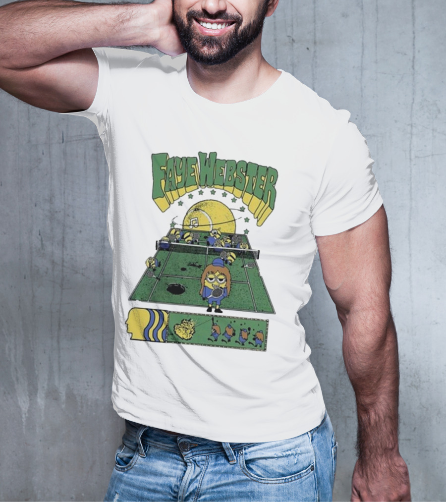 Faye Webster Brain Dead Tennis Court Scene With Yellow Characters And Sports Imagery T-Shirt