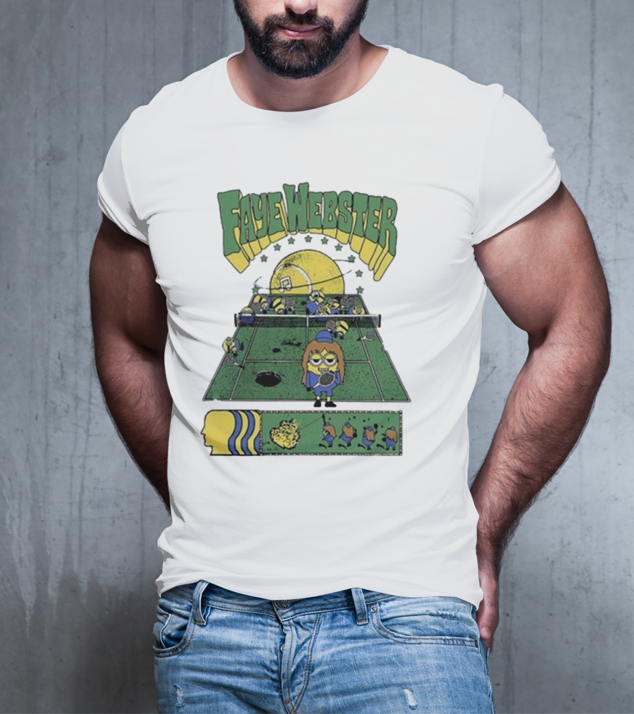 Faye Webster Brain Dead Tennis Court Scene With Yellow Characters And Sports Imagery T-Shirt
