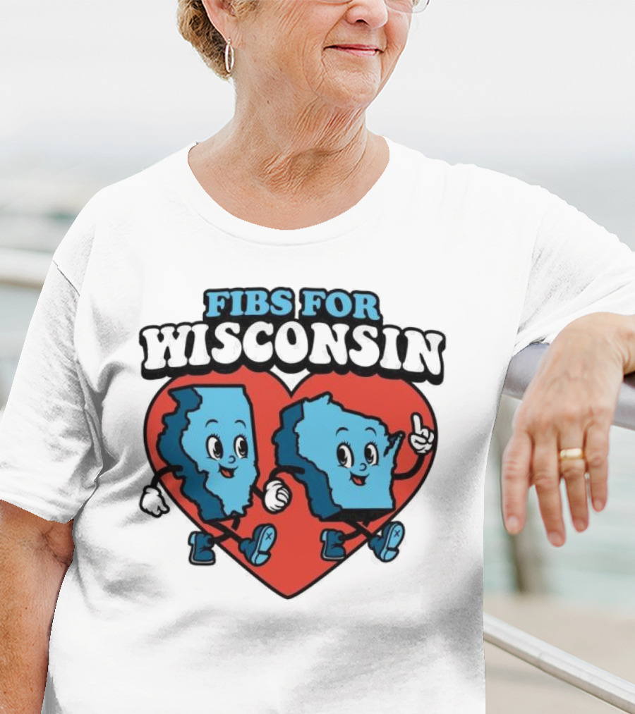 FIBS For Wisconsin Love Heart Walking Cartoon Maps T-Shirt
