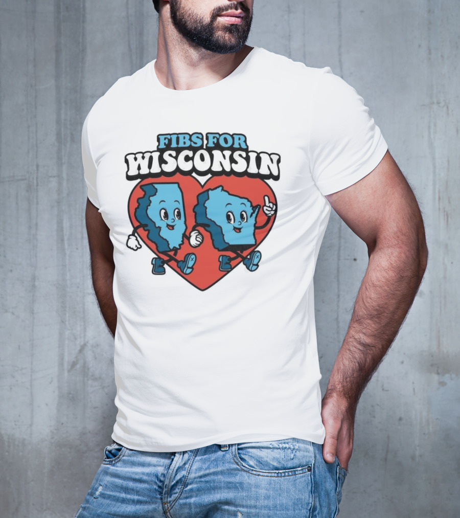 FIBS For Wisconsin Love Heart Walking Cartoon Maps T-Shirt