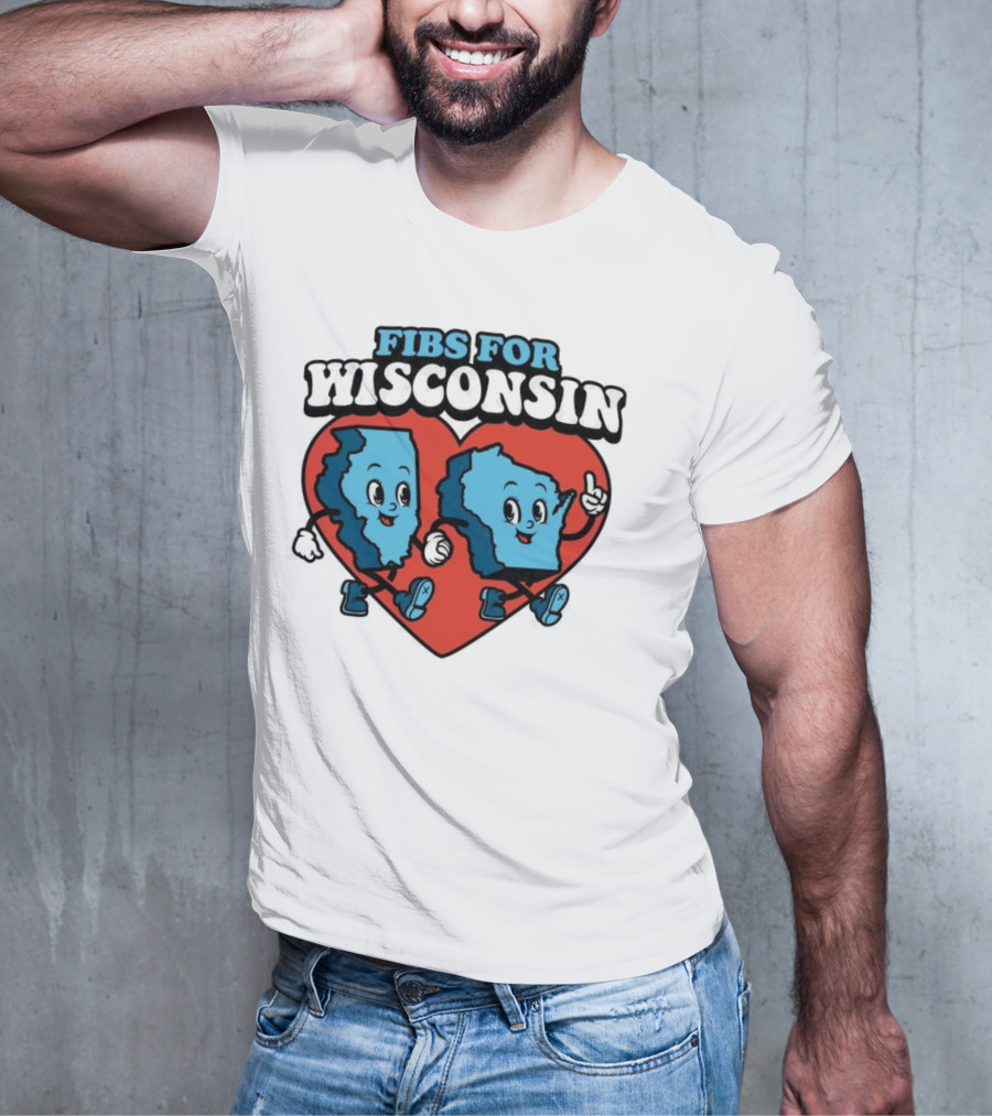 FIBS For Wisconsin Love Heart Walking Cartoon Maps T-Shirt