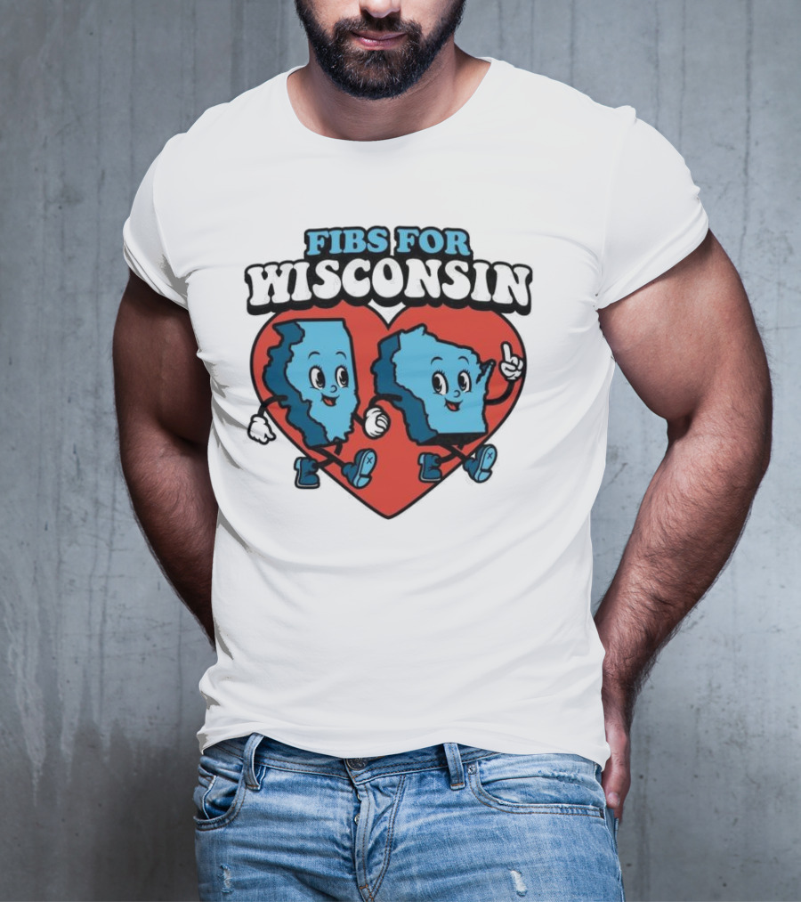 FIBS For Wisconsin Love Heart Walking Cartoon Maps T-Shirt