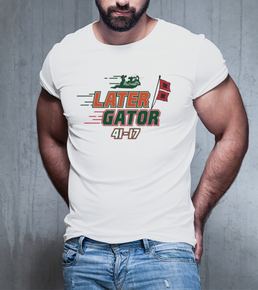 Florida Gators Later Gator 41-17 Speedy Alligator And Racing Flag T-Shirt