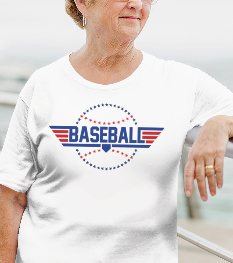 Red And Blue Stars Baseball Fly Ball Wings T-Shirt