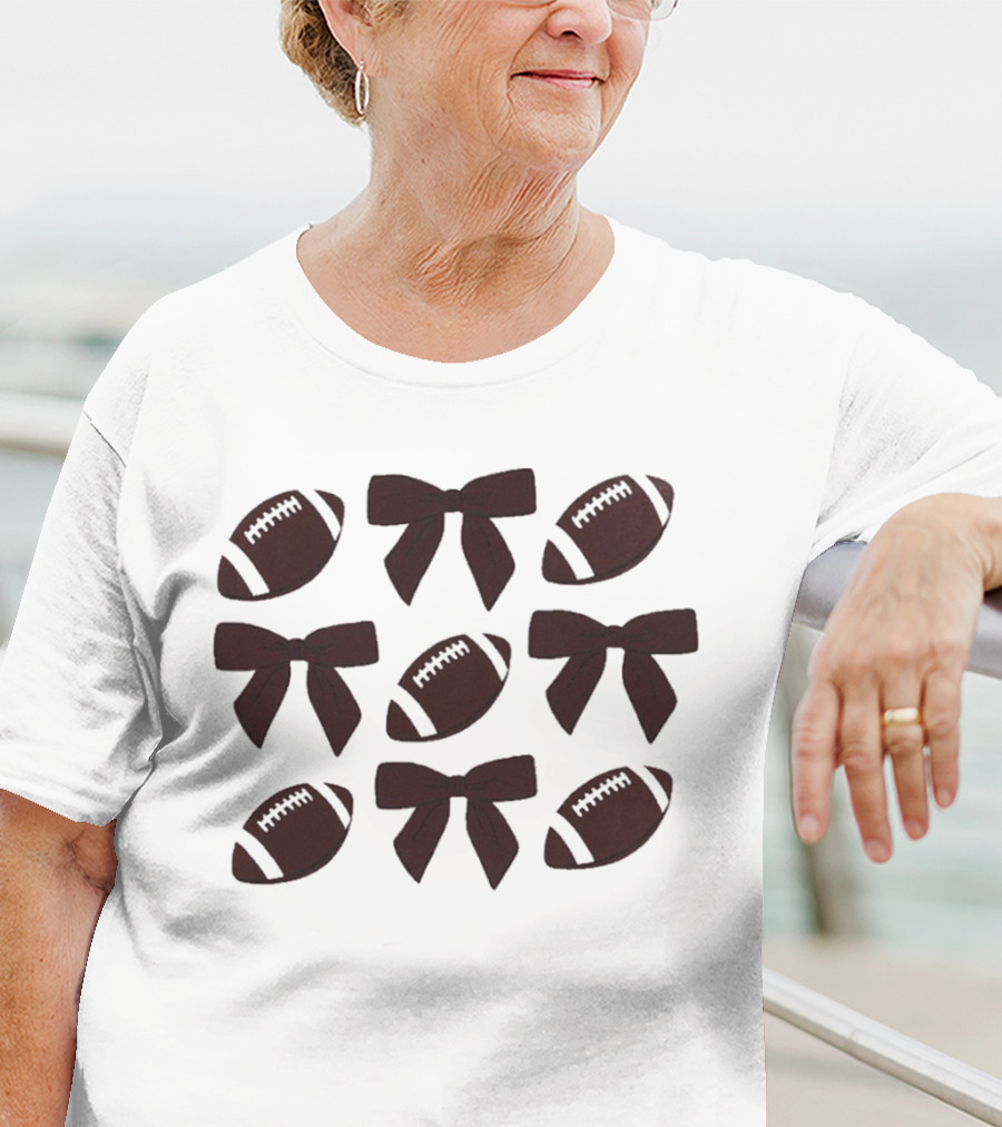 Footballs And Bows Pattern Sports Fashion T-Shirt