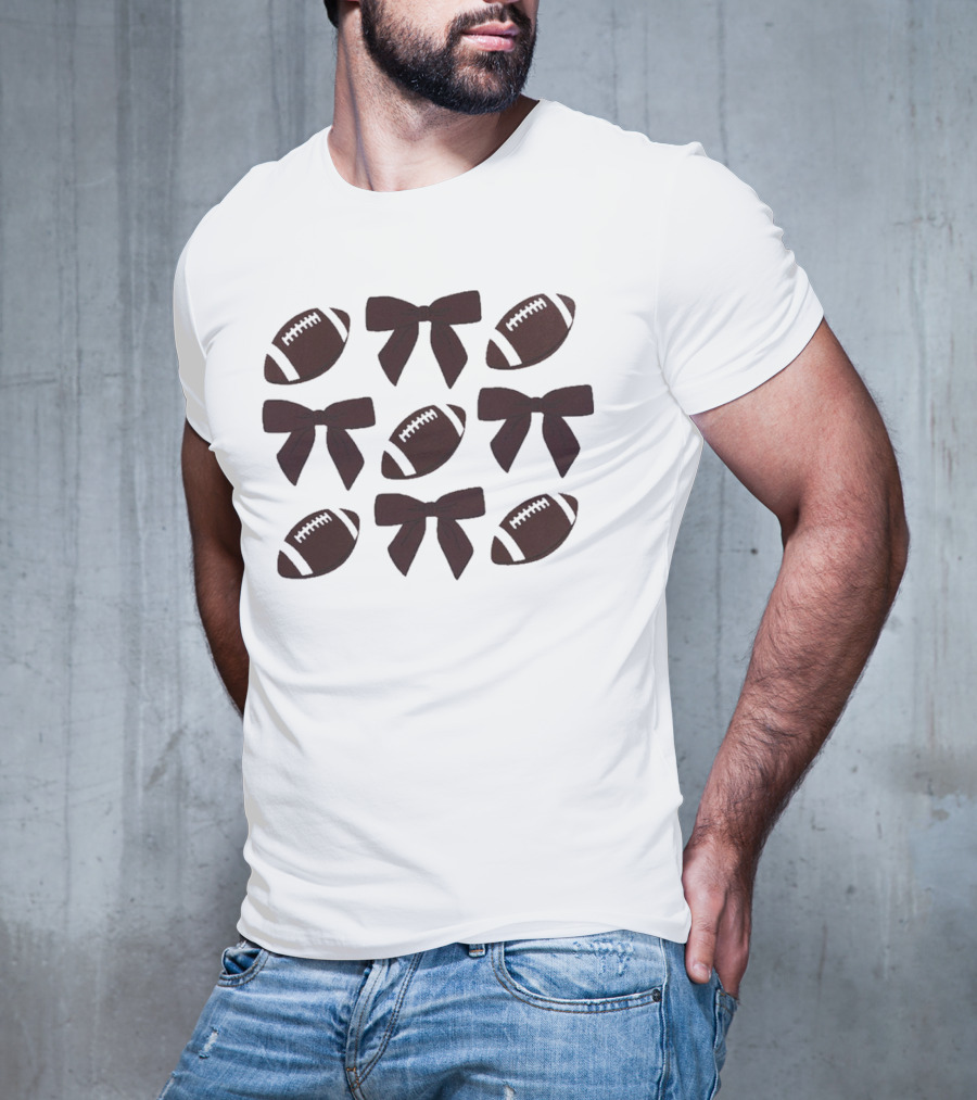 Footballs And Bows Pattern Sports Fashion T-Shirt