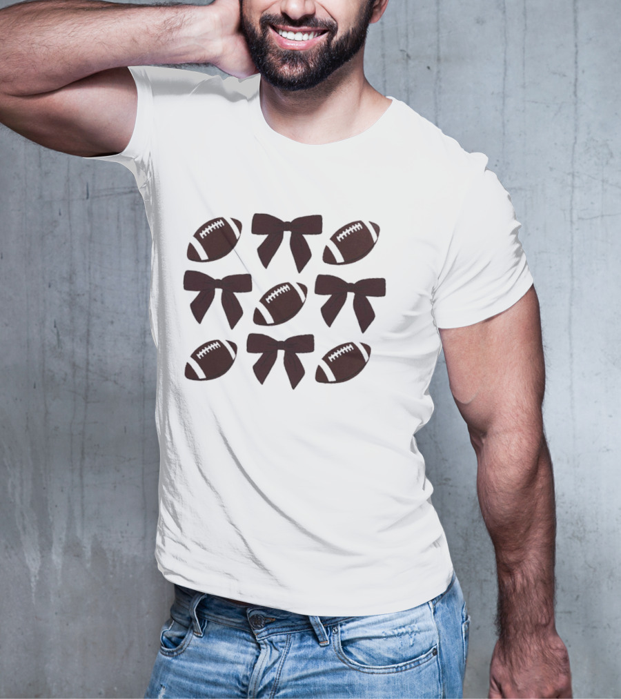 Footballs And Bows Pattern Sports Fashion T-Shirt