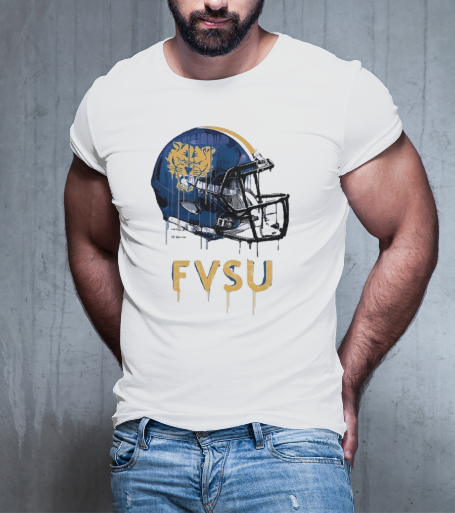 FVSU Wildcats Dripping Helmet Football T-Shirt