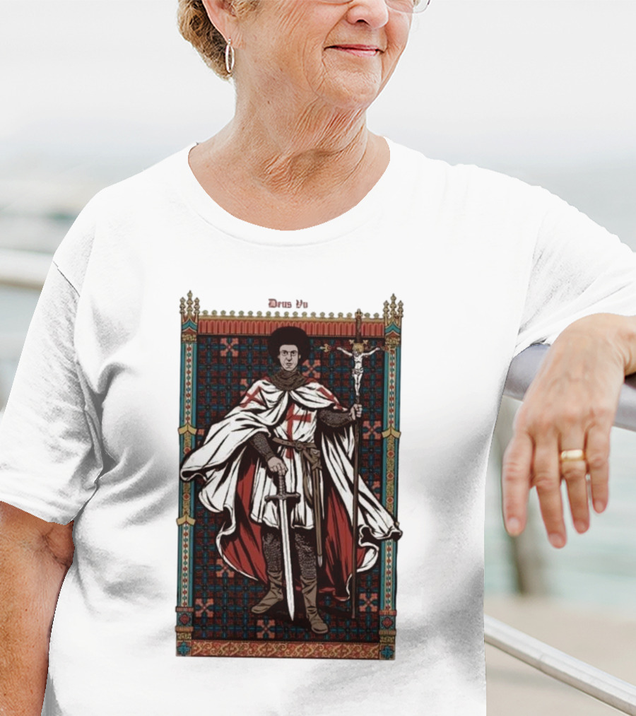 Fr Robinson Crusader Knight Medieval Tapestry Sporting Sword And Cross T-Shirt