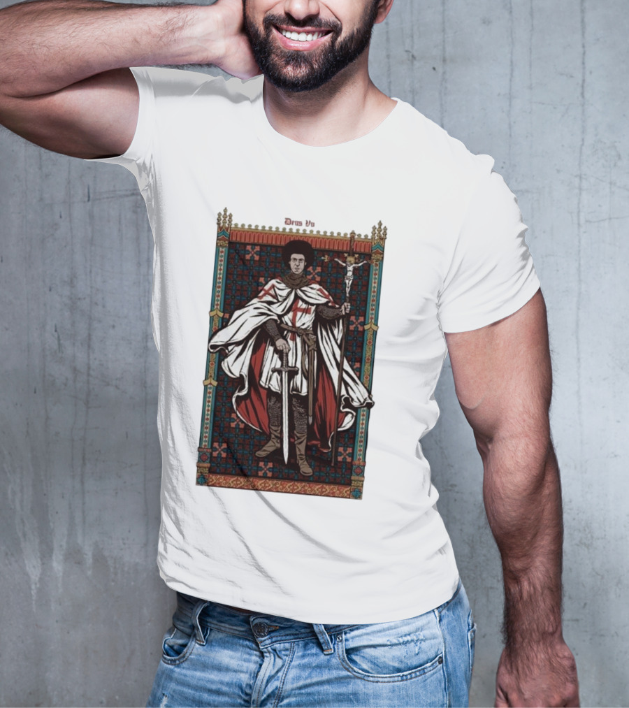 Fr Robinson Crusader Knight Medieval Tapestry Sporting Sword And Cross T-Shirt