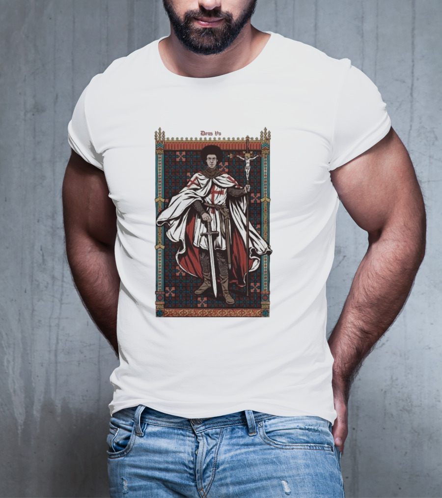 Fr Robinson Crusader Knight Medieval Tapestry Sporting Sword And Cross T-Shirt