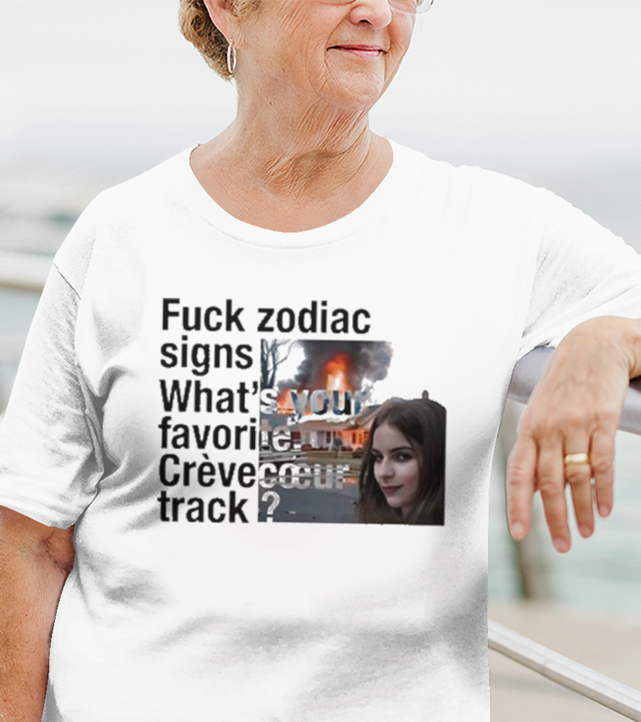Crèvecoeur Track Favorite With Burning House Background And Girl Smirking T-Shirt