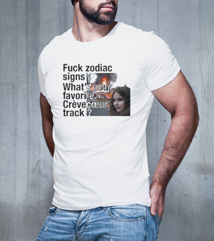 Crèvecoeur Track Favorite With Burning House Background And Girl Smirking T-Shirt