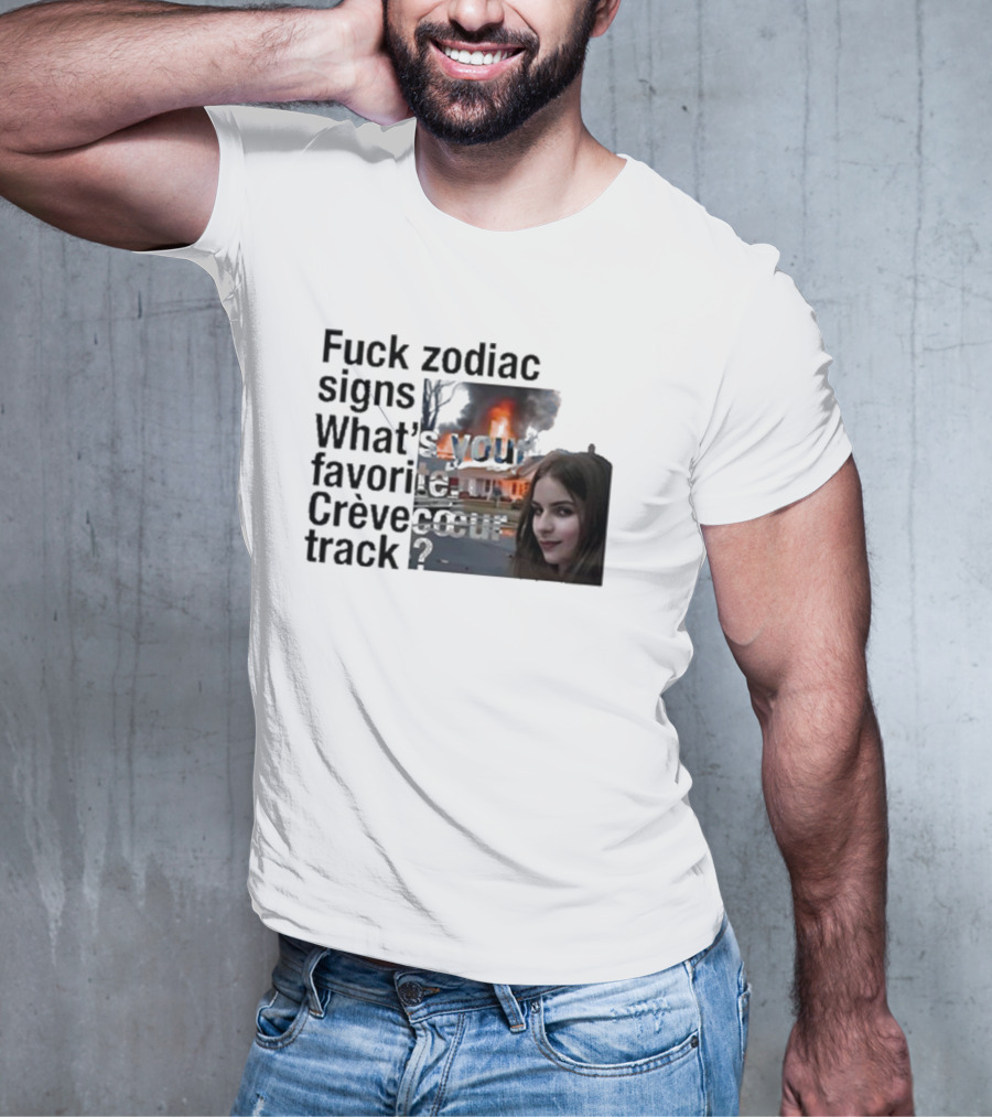 Crèvecoeur Track Favorite With Burning House Background And Girl Smirking T-Shirt