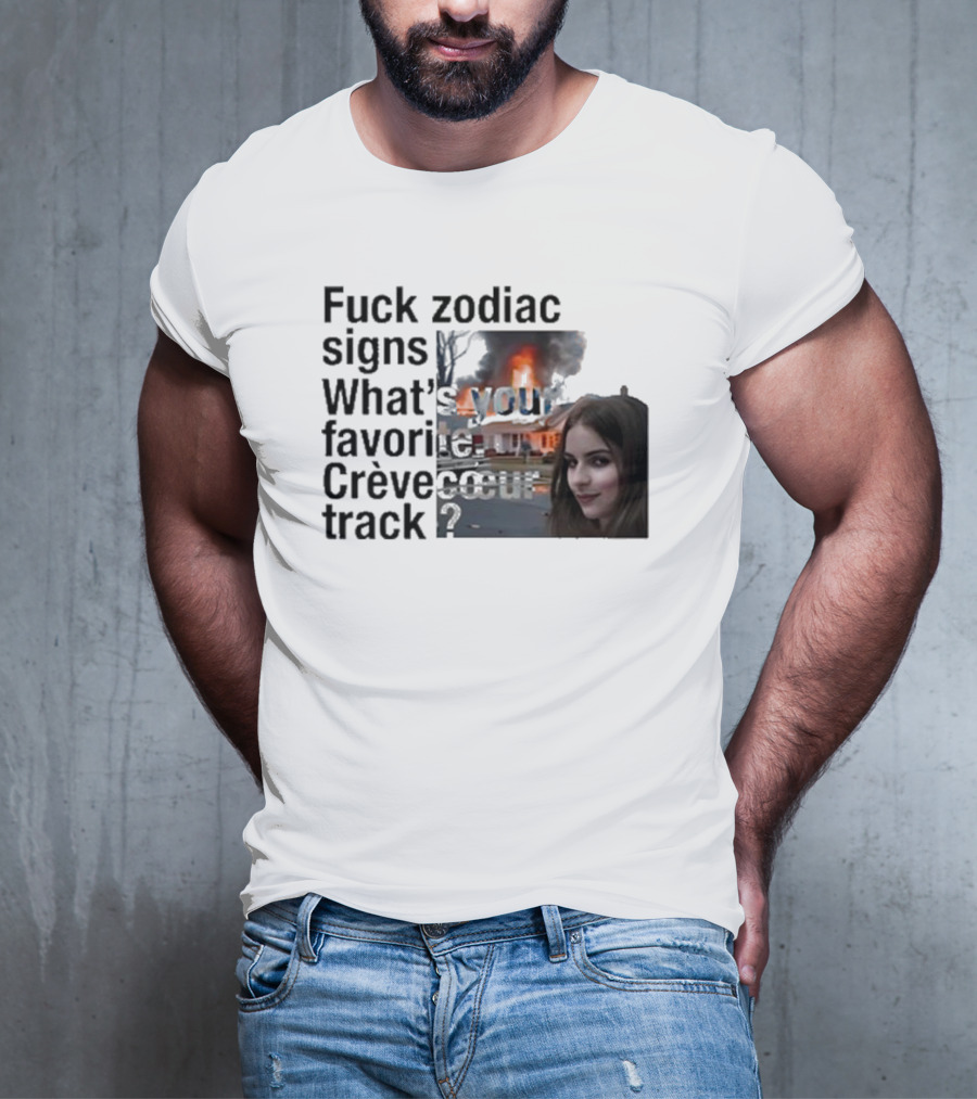 Crèvecoeur Track Favorite With Burning House Background And Girl Smirking T-Shirt