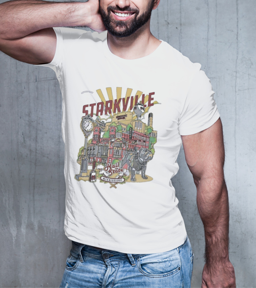 Starkville Mississippi State Hail State Bulldog Tower Vintage Style T-Shirt