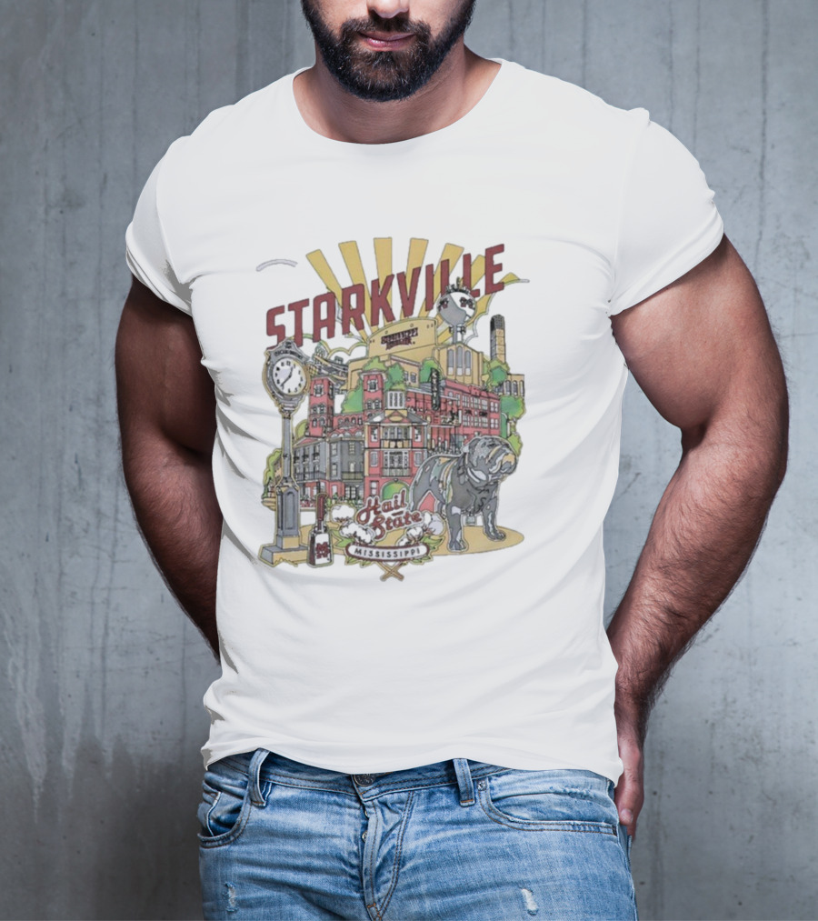 Starkville Mississippi State Hail State Bulldog Tower Vintage Style T-Shirt