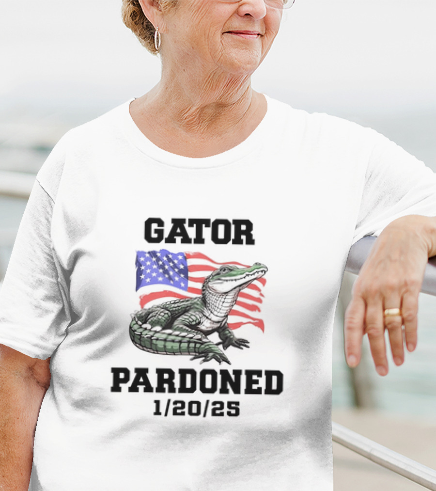 Gator Pardoned 1 20 25 USA Flag American Alligator T-Shirt