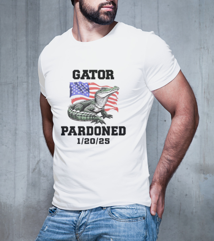 Gator Pardoned 1 20 25 USA Flag American Alligator T-Shirt