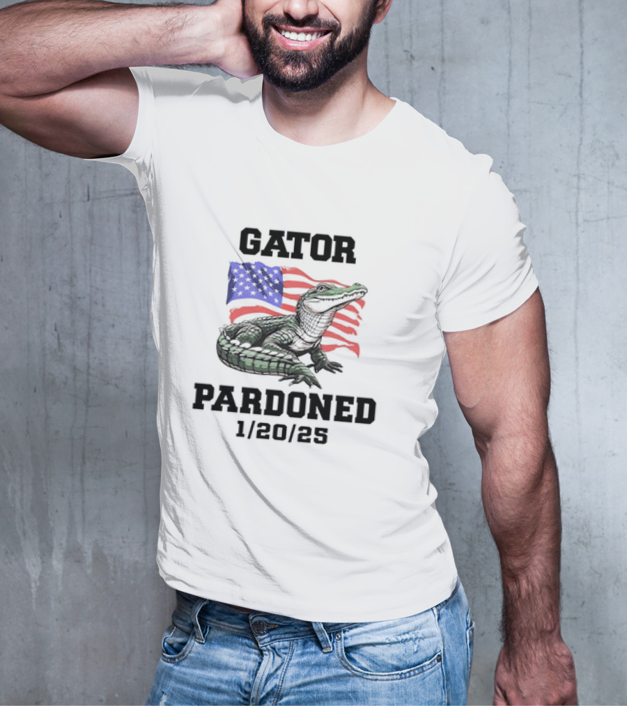 Gator Pardoned 1 20 25 USA Flag American Alligator T-Shirt